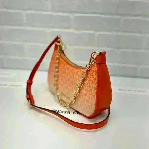 Michael Kors Cora Medium Ombré Logo Shoulder Purse Crossbody Bag Poppy - Picture 3 of 7